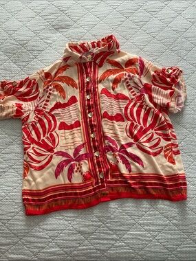 Christian Siriano Kids Tropical Button-Front Shirt in Red & Cream